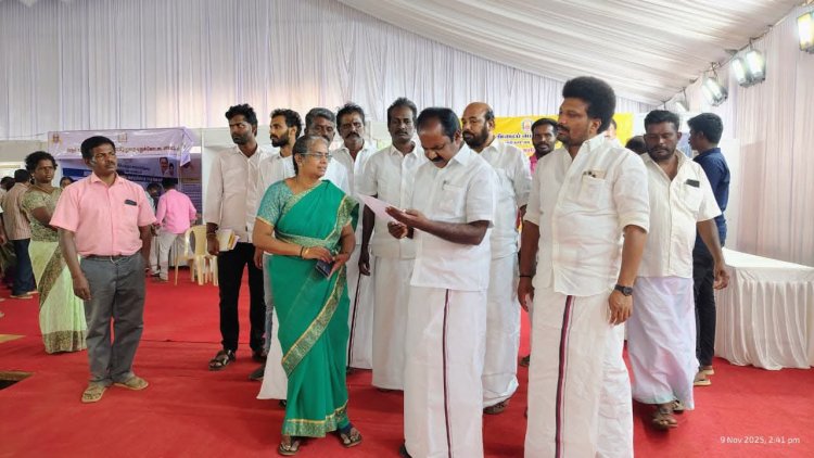 முதலமைச்சர் மு.க.ஸ்டாலின் வருகையையொட்டி, அமைச்சர் சிவ.வீ.மெய்யநாதன் ஆய்வு.