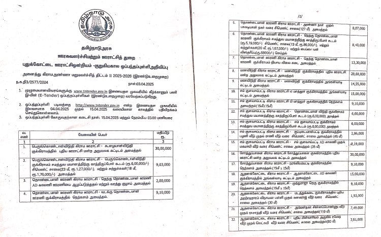 புதுக்கோட்டை ஊராட்சி ஒன்றியம் குறுகிய கால ஒப்பந்தபுள்ளி அறிவிப்பின்படி அனைத்து கிராம அண்ணா மறுமலர்ச்சி திட்டம் 2025 - 2026 ஆண்டுக்கான கிராம ஊராட்சிகளில் 15/04/2025 அன்று மாலை 03.00 நடைபெற்ற ஒப்பந்த ஏலம் நடைபெற்றது, அதில் கமிசன் அண்ட் கரப்ஷன் ஏதும் நடக்கவில்லையே?.