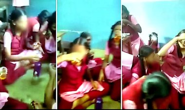 பள்ளியில் மது குடித்த மாணவிகள்!