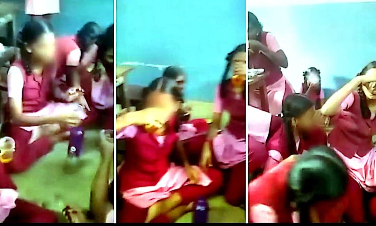 பள்ளியில் மது குடித்த மாணவிகள்!