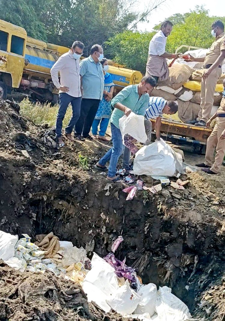 போலீசாரால் பறிமுதல் செய்யப்பட்ட 2,600 கிலோ குட்கா, புகையிலை பொருட்கள் அழிப்பு