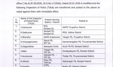 வேலூர் சரகத்தில் 21 இன்ஸ்பெக்டர்கள் பணியிட மாற்றம்