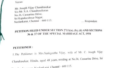 நடிகர் விஜய்யின் மனைவி விவகாரத்து கோரி 12 பக்க மனு அளித்திருக்கிறார். நடிகையுடன் உறவை முறித்துக்கொள்வதாக கூறிய விஜய் திருந்தவே இல்லை. 